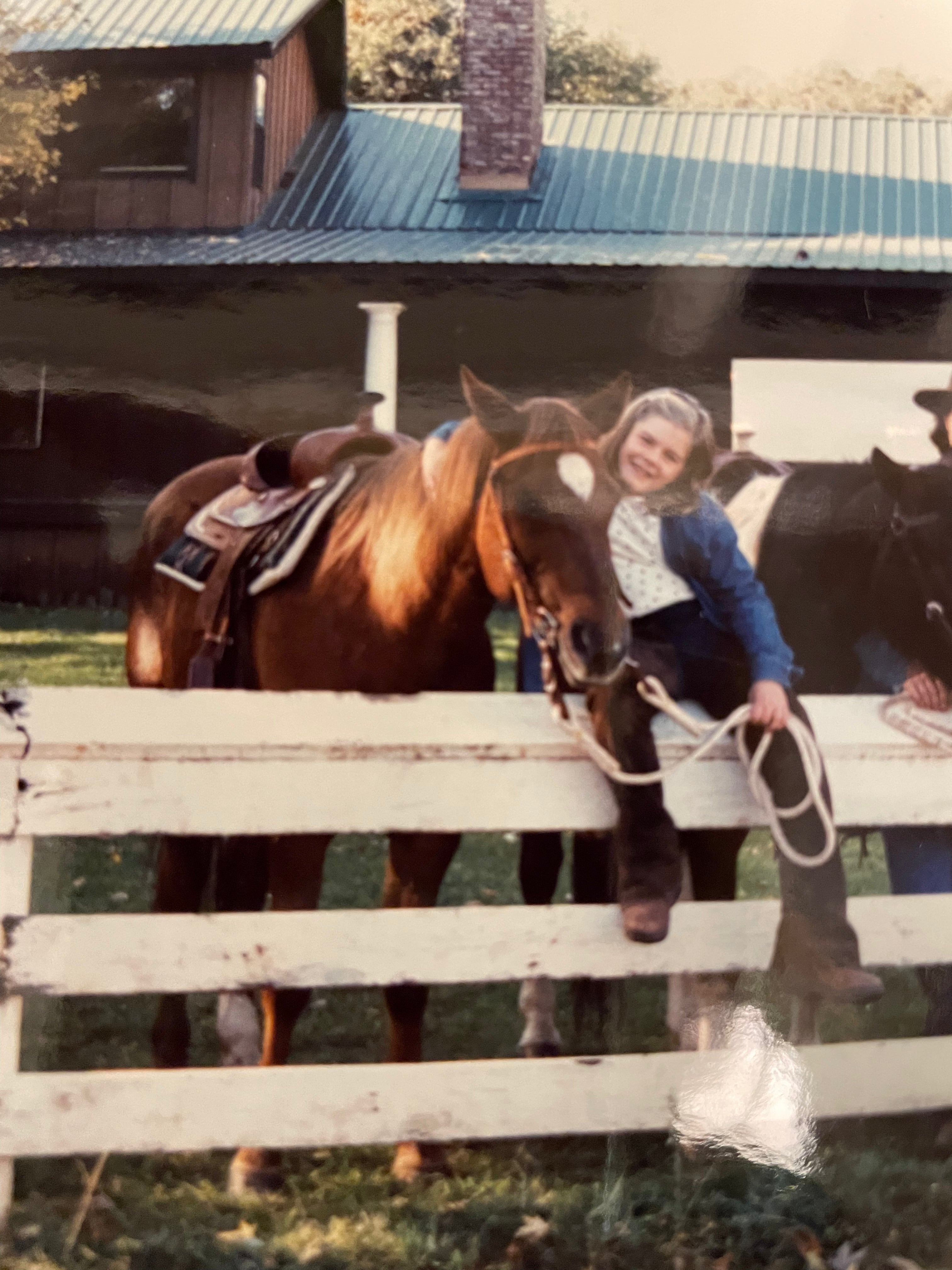 Young Madeline Kiel growing up on a cattle ranch in California — Western Pop Art artist as a child with her horse