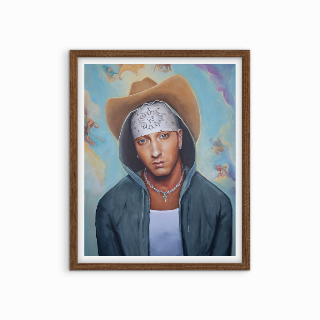 8 Mile Rodeo limited edition Western Pop Art print by Madeline Kiel featuring Eminem as a cowboy