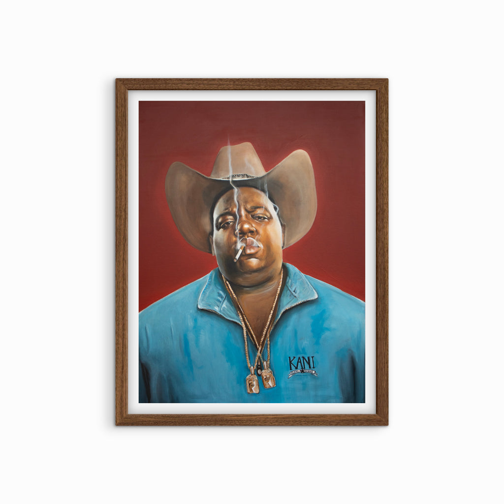 Notorious Outlaw limited edition cowboy art print by Madeline Kiel featuring Biggie Smalls as a Western outlaw