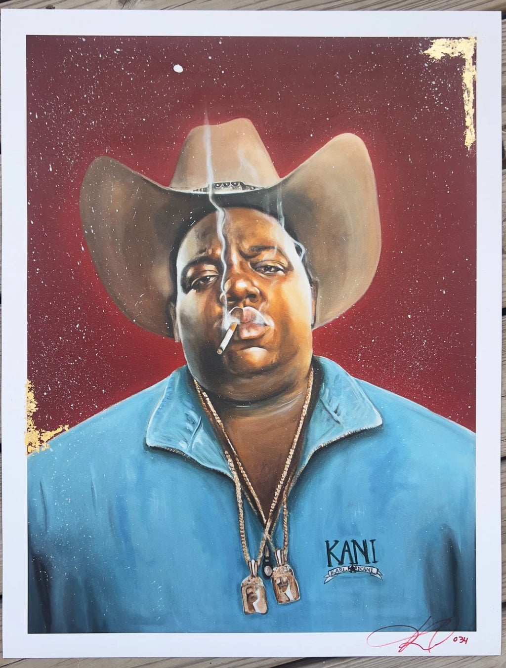 Notorious Outlaw hand embellished detail — Biggie cowboy art print uniquely painted over by Madeline Kiel
