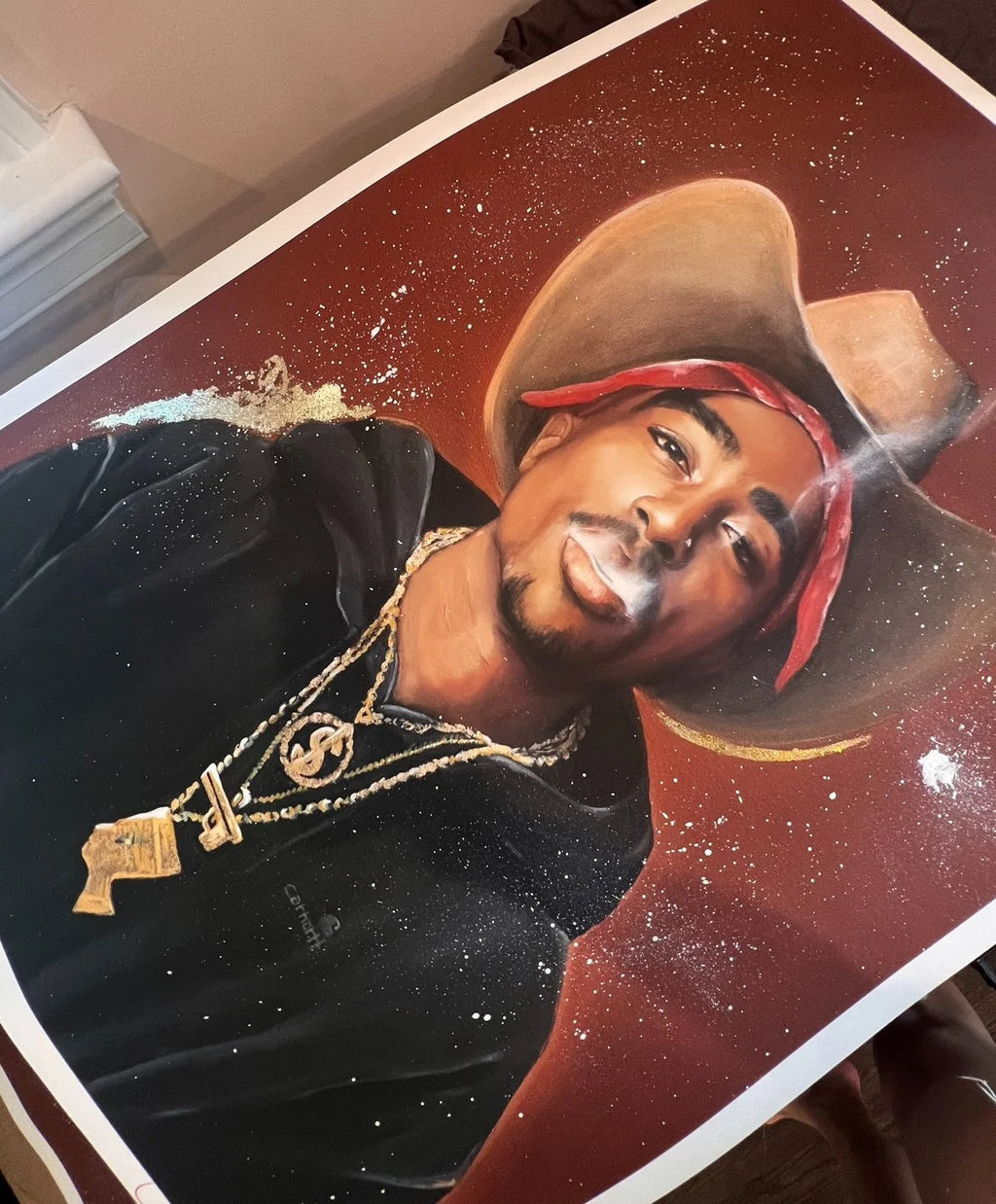 Ya'll Eyez On Me hand embellished Western Pop Art print by Madeline Kiel featuring Tupac as a cowboy